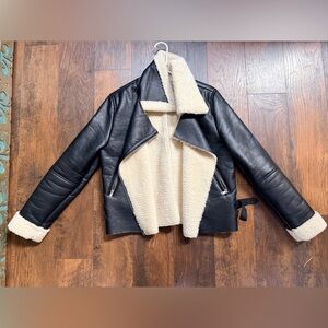 Love Tree Black and Cream Leather Jacket